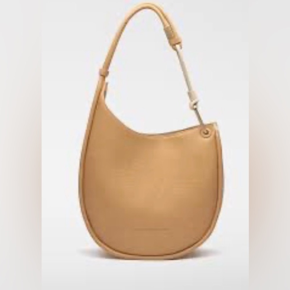 Adolfo Dominguez Luna Faux Leather Grain Texture Hobo Bag in Tan.